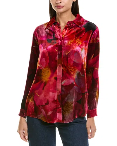 Johnny Was Velvet Oversized Silk-blend Shirt In Red