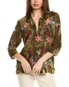 Johnny Was Luciana Velvet Kimono Sleeve Shirt In Camo In Green