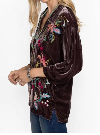 Johnny Was Velvet Popover Shirt In Bronze In Gold