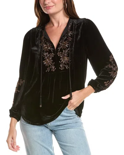 Johnny Was Velvet Prairie Silk-blend Blouse In Black
