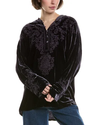 Johnny Was Velvet Pull-on Silk-blend Hoodie In Black