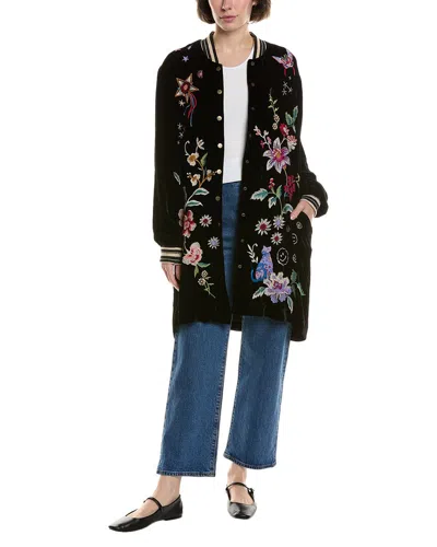 Johnny Was Velvet Silk-blend Bomber Jacket In Black