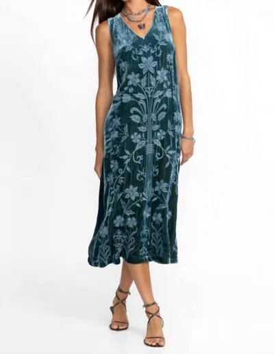 Johnny Was Velvet V-neck Dress In Peacock In Blue