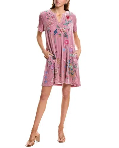 Johnny Was Velvet V-neck Shift Dress Carmene In Dusty Rose In Pink