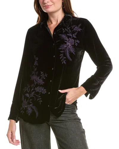 Johnny Was Velvet Vintage Button-down Silk-blend Shirt In Black