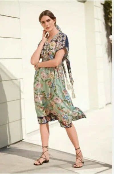 Pre-owned Johnny Was Viridis Midi Dress W/slip 100% Silk Green Multi Size M