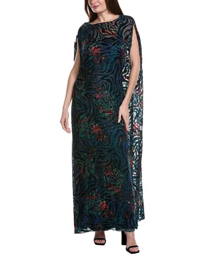 Johnny Was Viva Burnout Velvet Silk-blend Maxi Dress In Green