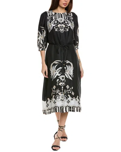 Johnny Was Viviette Silk-blend Midi Dress In Black