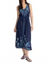 Johnny Was V‑neck Drawstring Knit Dress Yadira In Blue Night In Blue