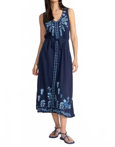 Johnny Was V‑neck Drawstring Knit Dress Yadira In Blue Night