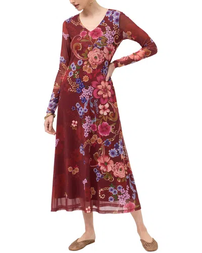 Johnny Was V-neck Mesh Midi Dress In Red