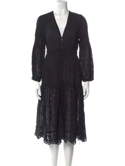 Pre-owned Johnny Was V-neck Midi Length Dress In Black