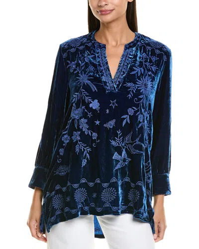 Johnny Was Voyager Velvet Silk-blend Tunic In Blue