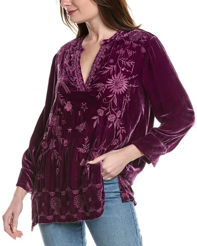 Johnny Was Voyager Velvet Silk-blend Tunic In Burgundy