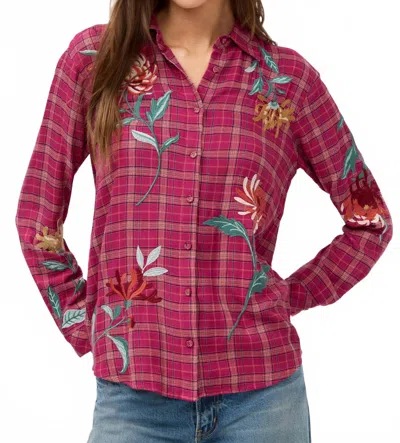 Johnny Was Weslie Oversized Shirt Tunic In Dullet Plaid In Pink