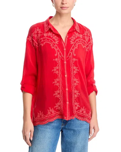 Johnny Was Western Audrey Collared Shirt In Racer Red