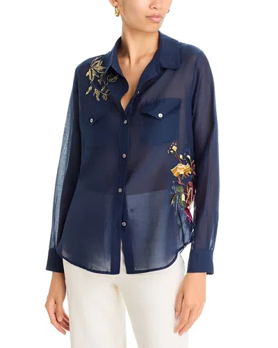 Johnny Was Westward Cotton & Silk Button Up Shirt In Blue