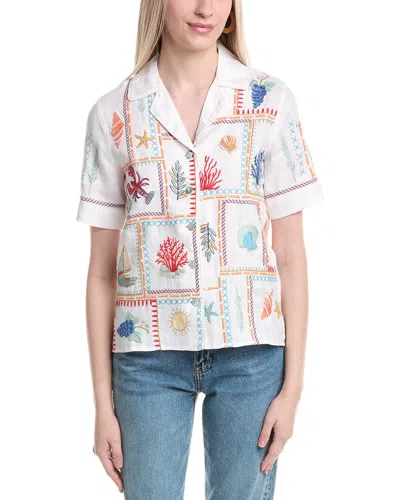 Johnny Was White Linen Shirt In Beige