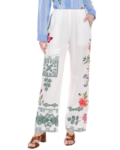 Johnny Was Wide Leg Linen Cargo Pant In White