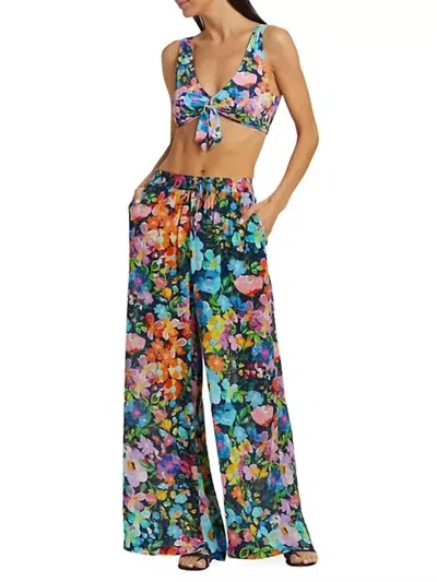 Johnny Was Wild Bloom Wide Leg Pleat Linen Pant In Multi