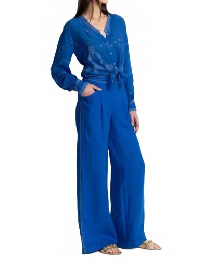 Johnny Was Wide Leg Pleat Pant Madaleina In Victoria Blue
