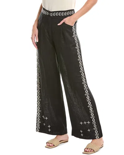 Johnny Was Wide Leg Pleated Linen Pant In Black