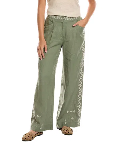 Johnny Was Wide Leg Pleated Linen Pant In Green