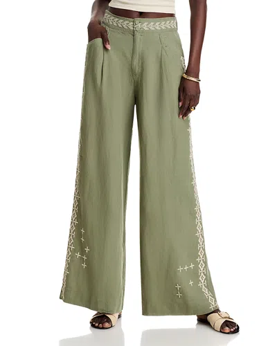 Johnny Was Wide Leg Pleated Linen Pants In Tortoise