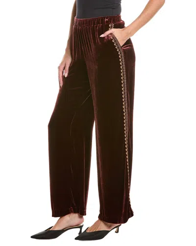 Johnny Was Wide Leg Velvet Silk-blend Pant In Burgundy