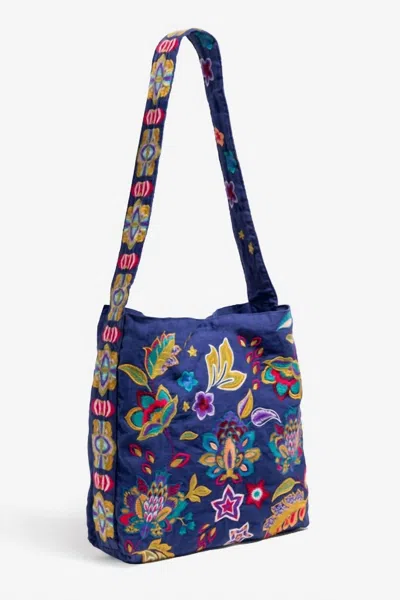 Johnny Was Wide Strap Tote Bag Ethal In Navy In Blue