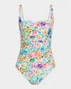 Johnny Was Wild Bloom Ruched One-piece Swimsuit In Wild Bloom White