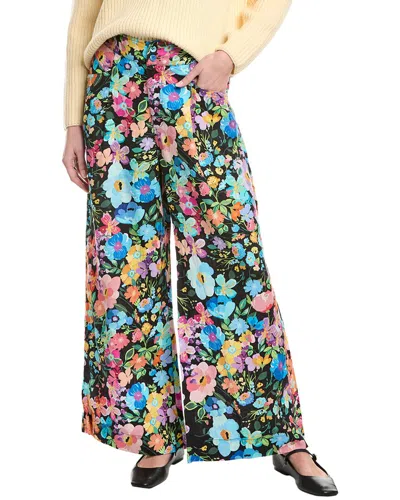 Johnny Was Wild Bloom Wide Leg Pleat Linen Pant In Black