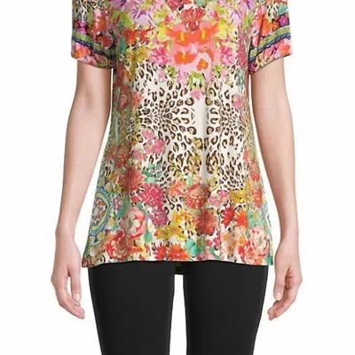 Johnny Was Wild Garden Printed Puff-sleeve Flared T-shirt In Multi In Red