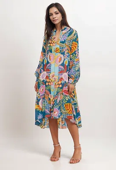 Pre-owned Johnny Was Wild Imana Midi Length Slip Dress C31924b1 Boho Chic In Multicolor