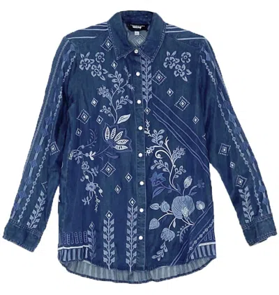 Johnny Was Willow Embroidered Denim Shirt In Blue Multi