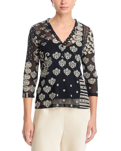 Johnny Was Wilma Three Quarter Sleeve Tee In Black