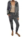 Johnny Was Women's Addison Rib Detail Zip Up Sweatshirt In Dark Heather In Gray