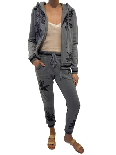 Johnny Was Women's Addison Rib Detail Zip Up Sweatshirt In Dark Heather In Gray