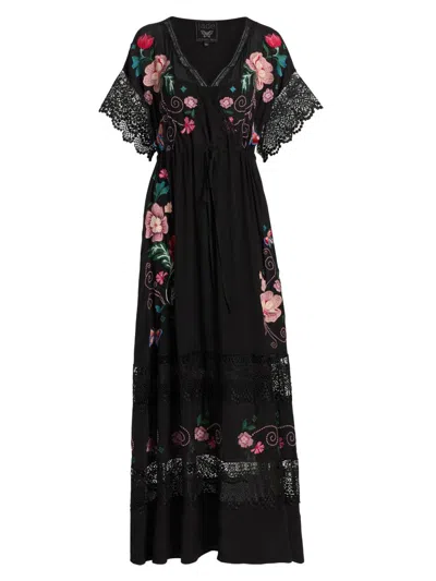 Johnny Was Women's Adeline Amapola Embroidered Silk Maxi Dress In Black