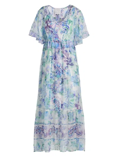 Johnny Was Women's Annamarie Printed Flutter Maxi Dress In Blue