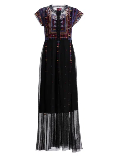 Johnny Was Women's Apolonia Embroidered Mesh Maxi Dress In Black