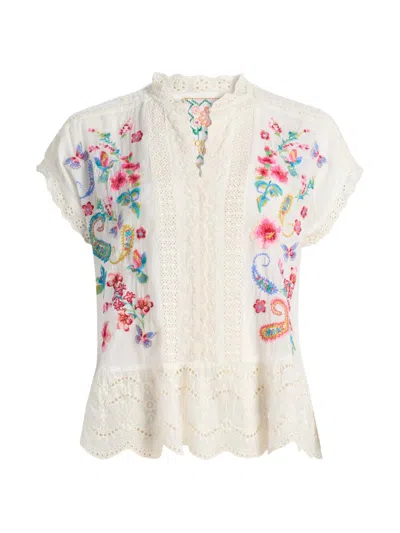 Johnny Was Women's Astrud Romana Embroidered Floral Blouse In White