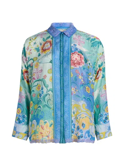 Johnny Was Women's Audrey Printed Silk Shirt In Blue
