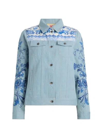 Johnny Was Women's Bandana Denim Jacket In Denim Blue