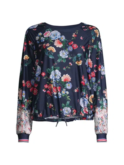 Johnny Was Women's Bee Active Elsa Ruched Floral Long-sleeve Top In Neutral