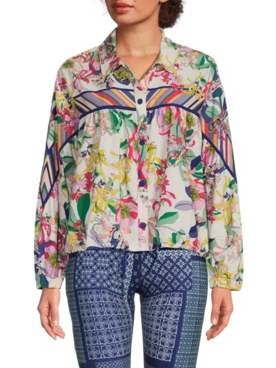 Johnny Was Women's Bee Active Floral Print Shirt In Neutral