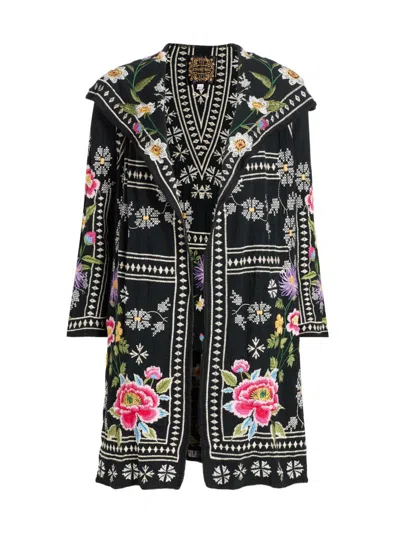 Johnny Was Women's Biya Embroidered Open-front Duster In Black