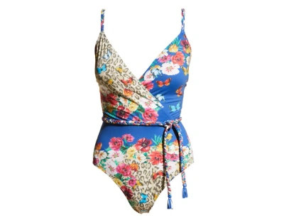 Johnny Was Women's Braided Wrap One Piece Multi Color Swimsuit In Blue