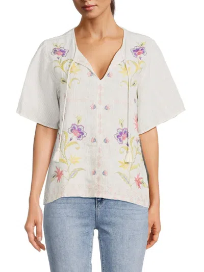 Johnny Was Calista Ruffle Sleeve Field Blouse In Elordi In White