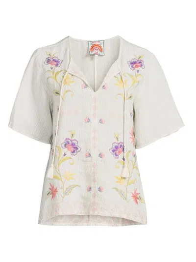 Johnny Was Women's Calista Floral-embroidered Linen Blouse In Multi